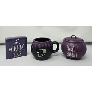 Rae Dunn Purple‎ Witching Hour Block or Paper Weight Witch's Brew Mug Calderon